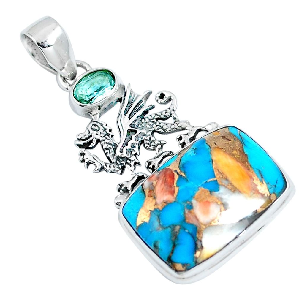 Multi color spiny oyster arizona turquoise 925 silver pendant m79638