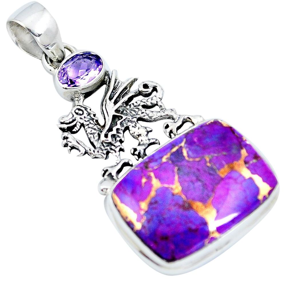 Purple copper turquoise amethyst 925 sterling silver pendant m79644