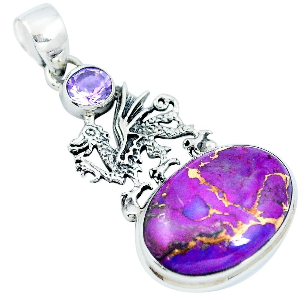 Purple copper turquoise amethyst 925 silver dragon pendant jewelry m79646