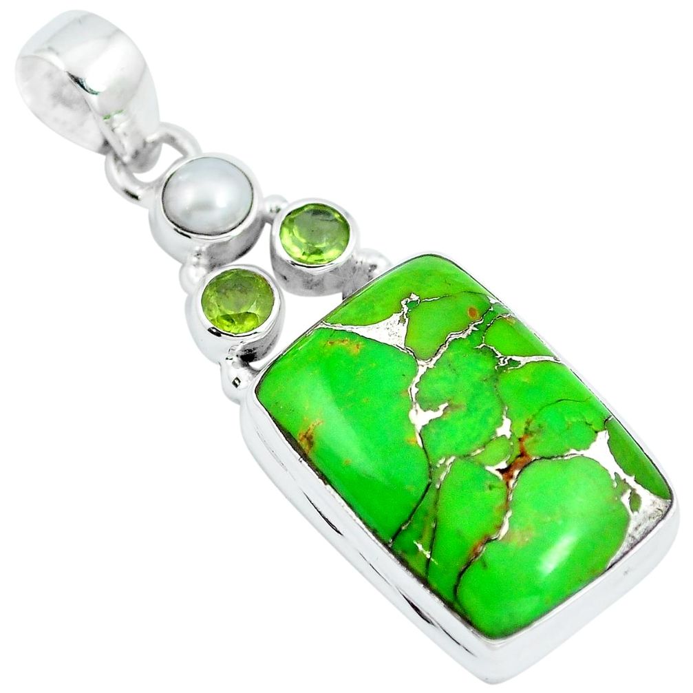 Green copper turquoise peridot 925 sterling silver pendant m79648