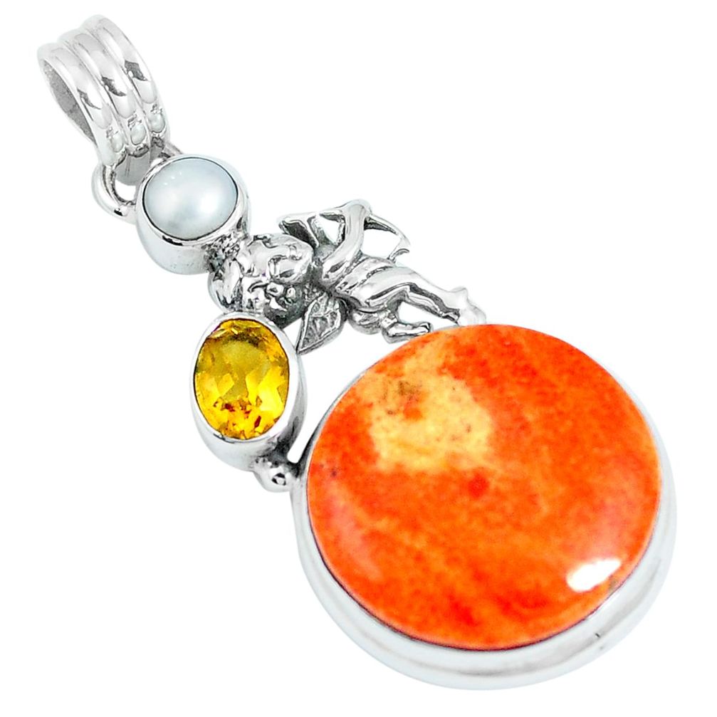 Red copper turquoise citrine 925 sterling silver pendant jewelry m79666