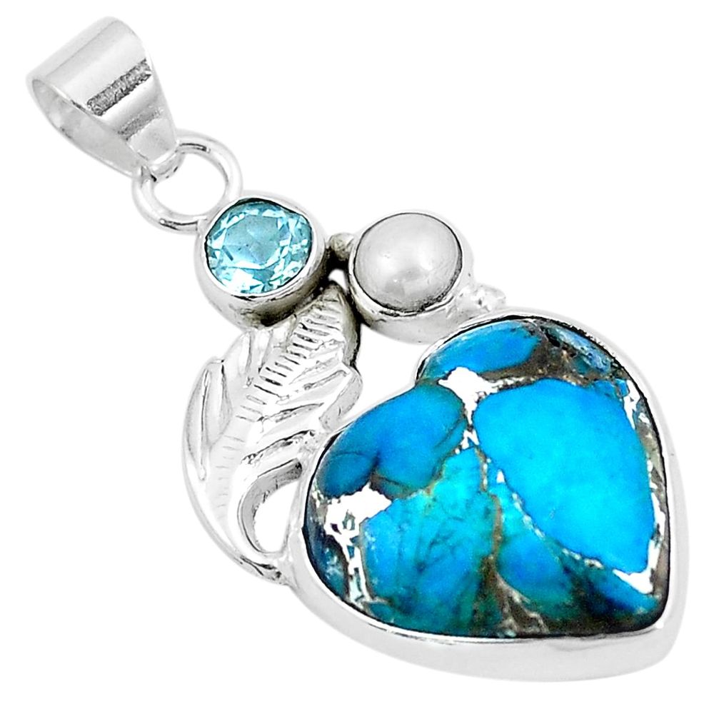 Blue copper turquoise heart topaz 925 sterling silver pendant jewelry m79683