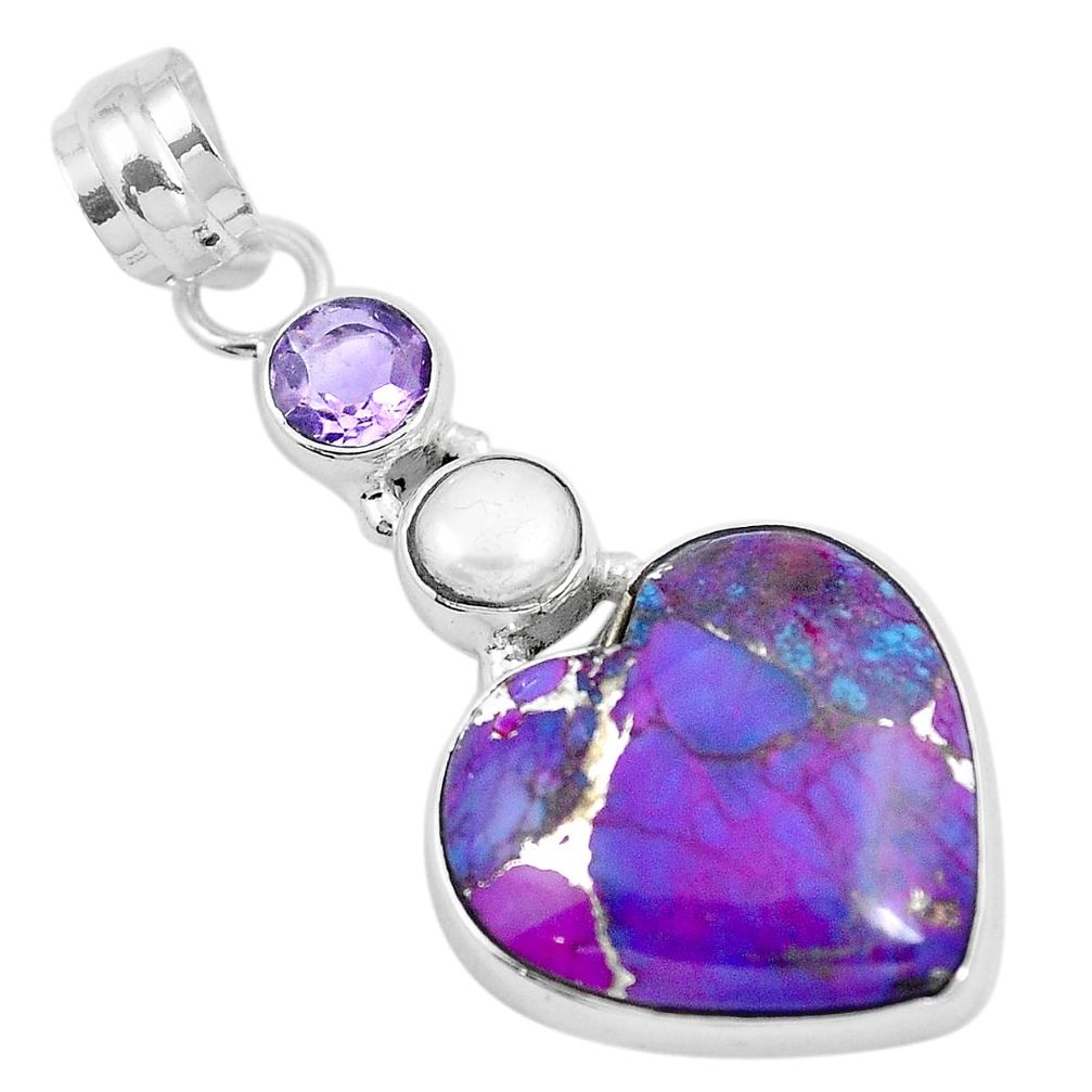 Purple copper turquoise heart amethyst 925 sterling silver pendant m79692