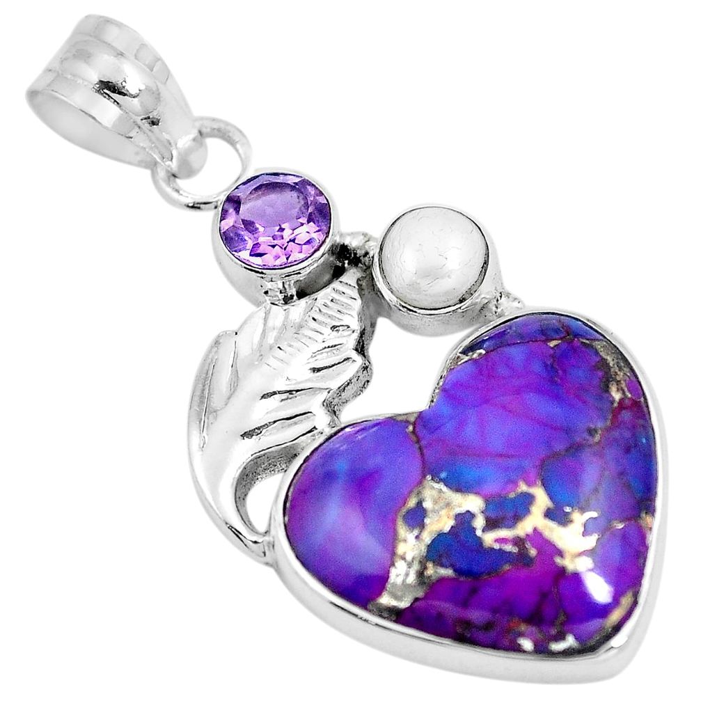 925 sterling silver purple copper turquoise heart amethyst pendant m79700