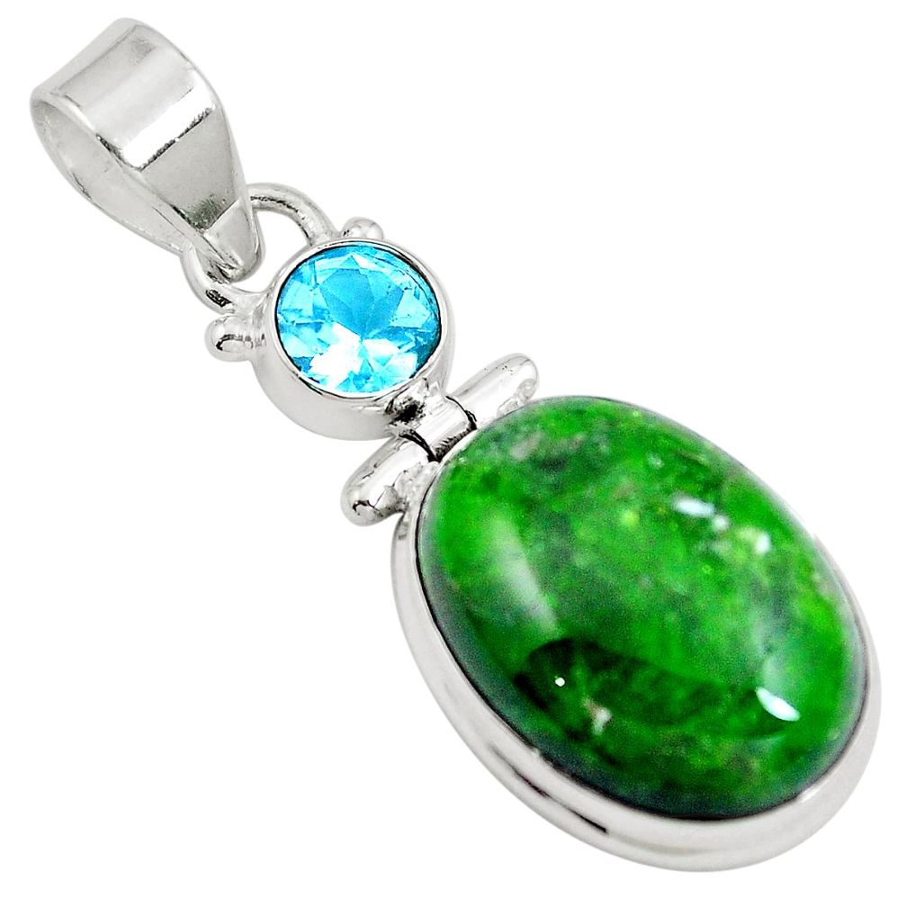 13.79cts natural green chrome diopside topaz 925 sterling silver pendant m79708