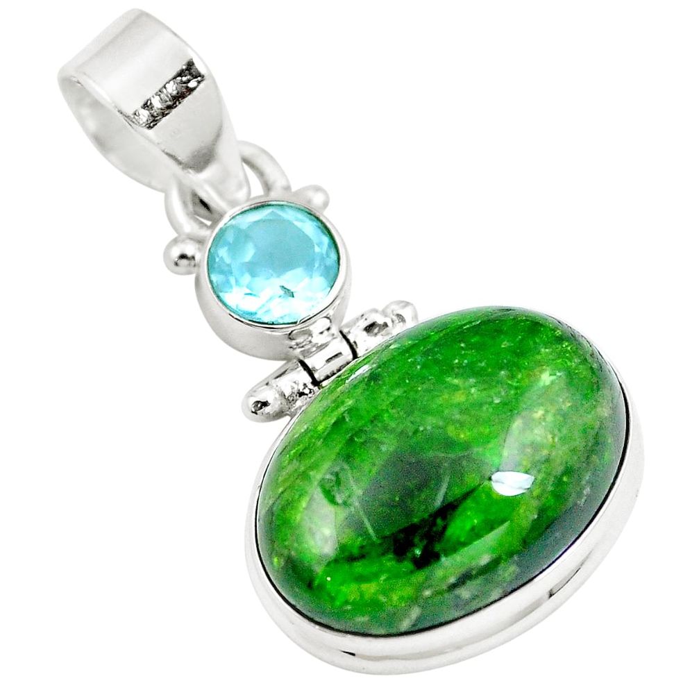 13.11cts natural green chrome diopside topaz 925 sterling silver pendant m79709