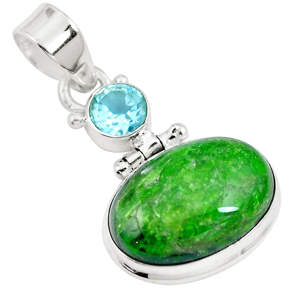 14.70cts natural green chrome diopside topaz 925 sterling silver pendant m79711