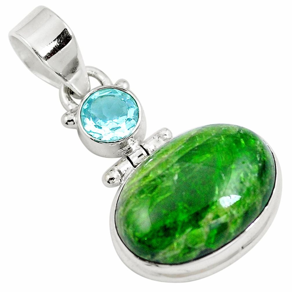 14.42cts natural green chrome diopside topaz 925 sterling silver pendant m79717