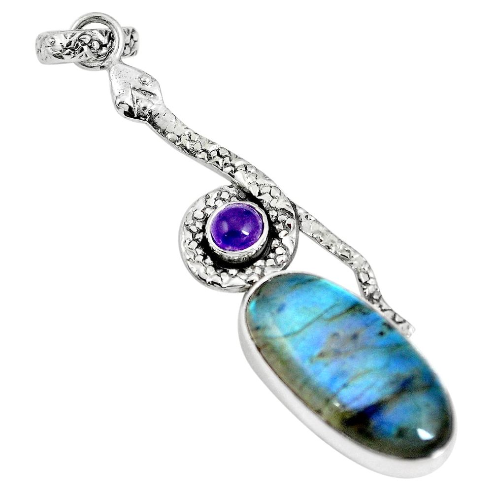 925 silver natural rainbow moonstone amethyst snake pendant jewelry m79725