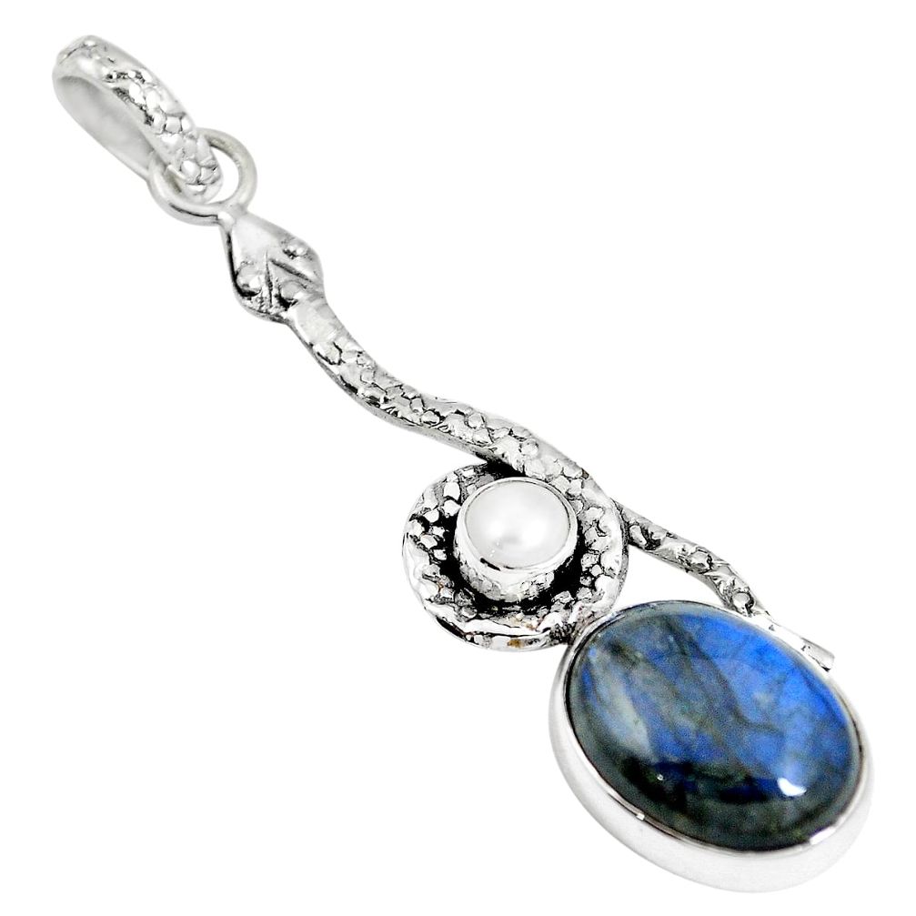 Natural blue labradorite pearl 925 sterling silver snake pendant m79727