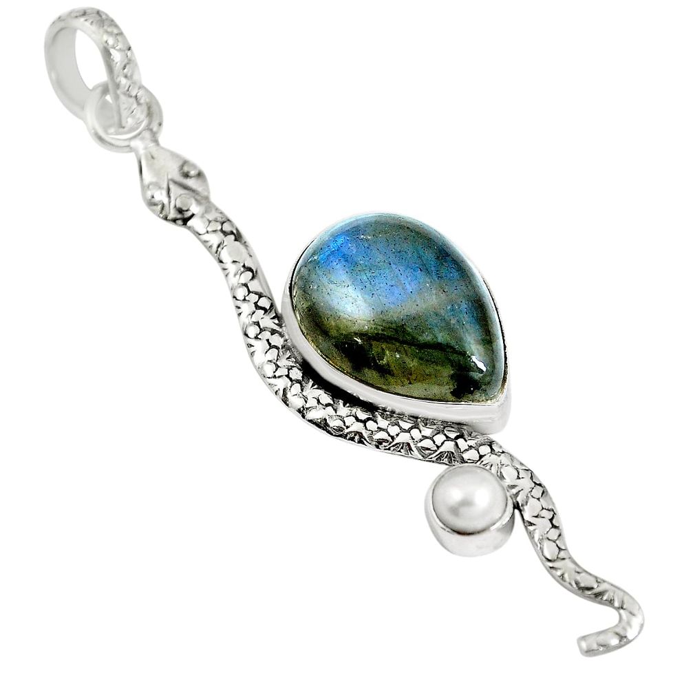 Natural blue labradorite pearl 925 sterling silver snake pendant m79731