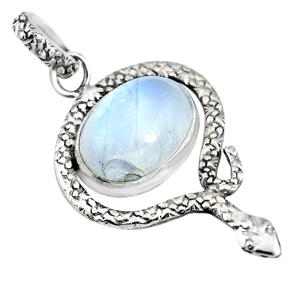 Natural rainbow moonstone 925 sterling silver snake pendant m79735