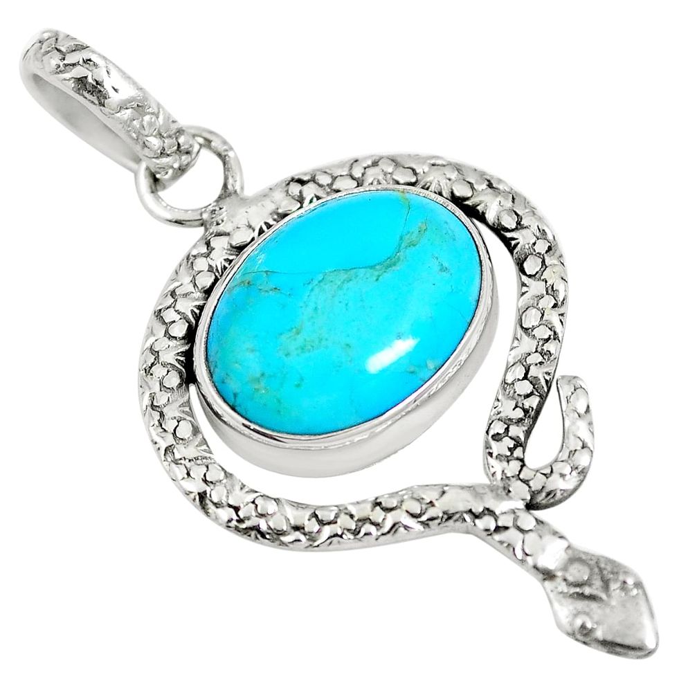 925 sterling silver blue arizona mohave turquoise oval snake pendant m79738