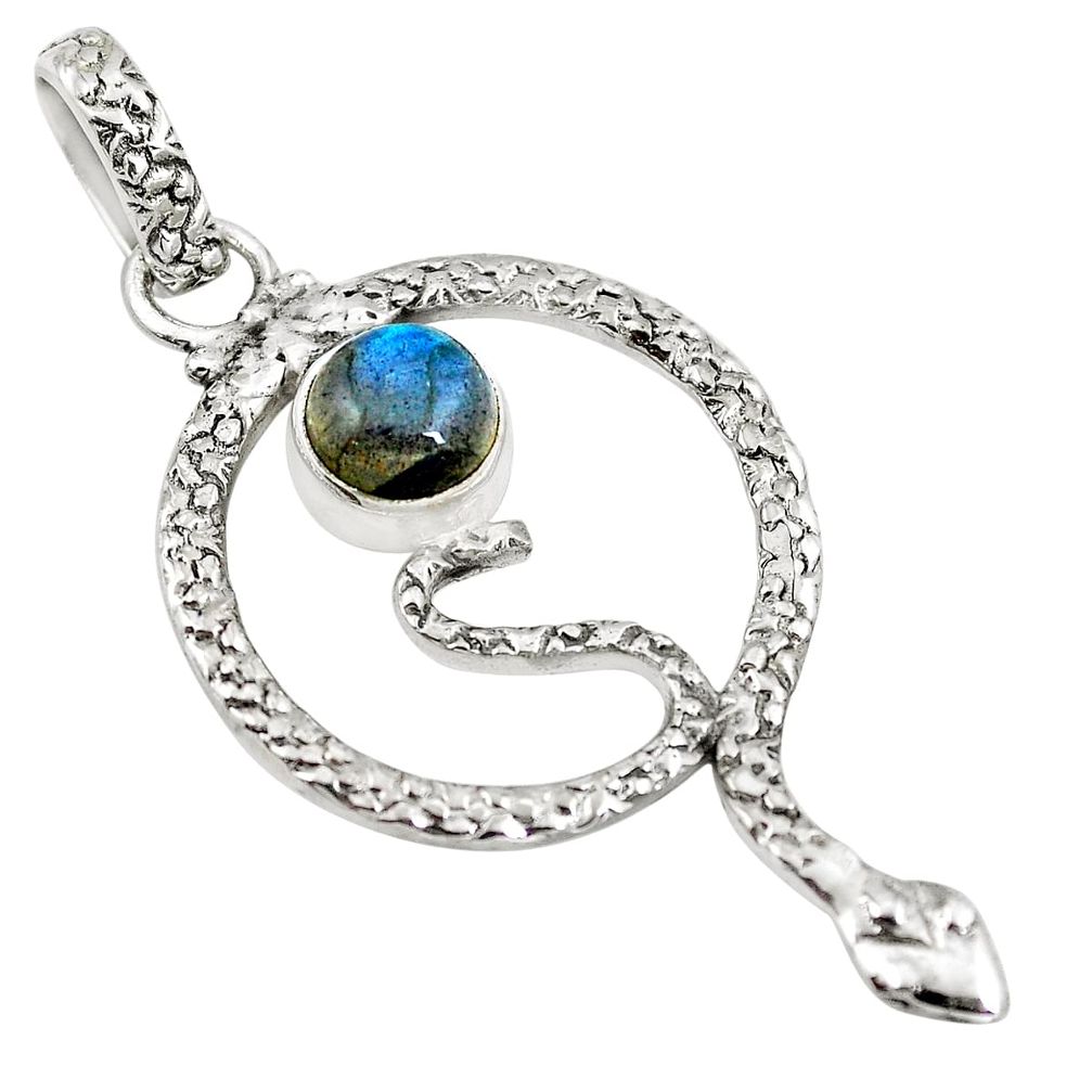 Natural blue labradorite 925 sterling silver snake pendant m79742