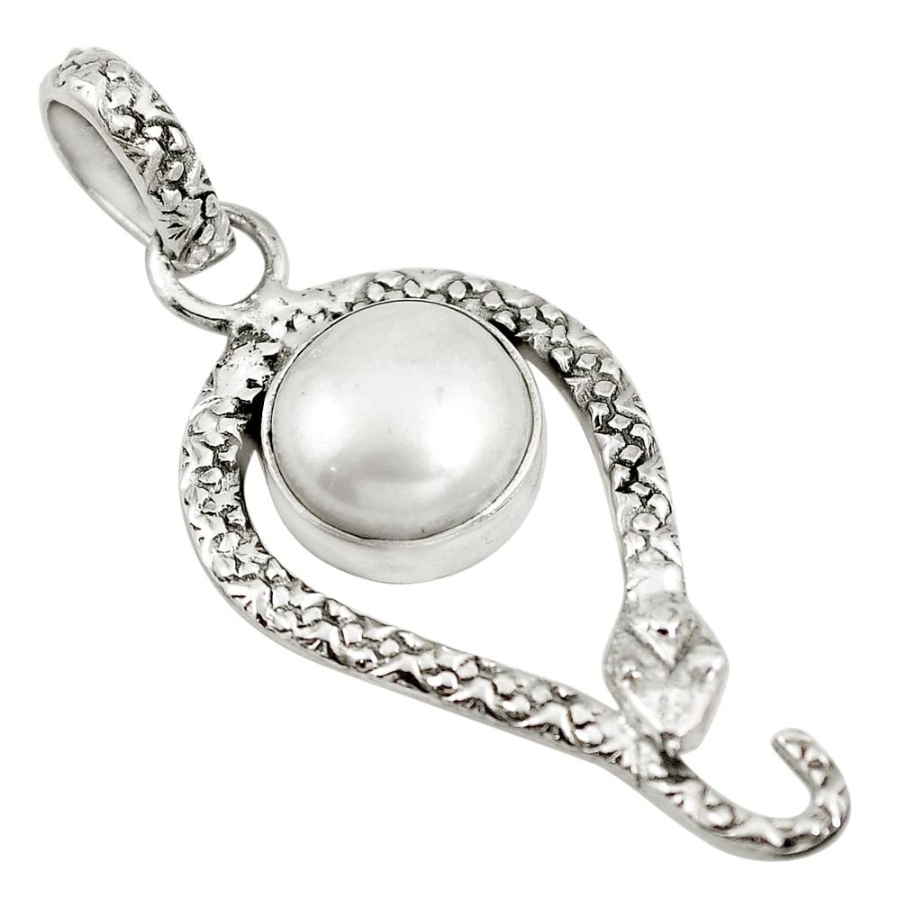Natural white pearl 925 sterling silver snake pendant jewelry m79758
