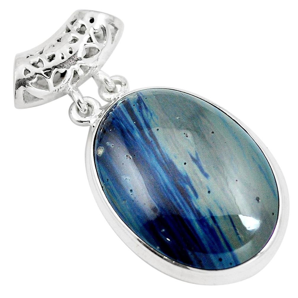 Natural blue swedish slag 925 sterling silver pendant jewelry m79926