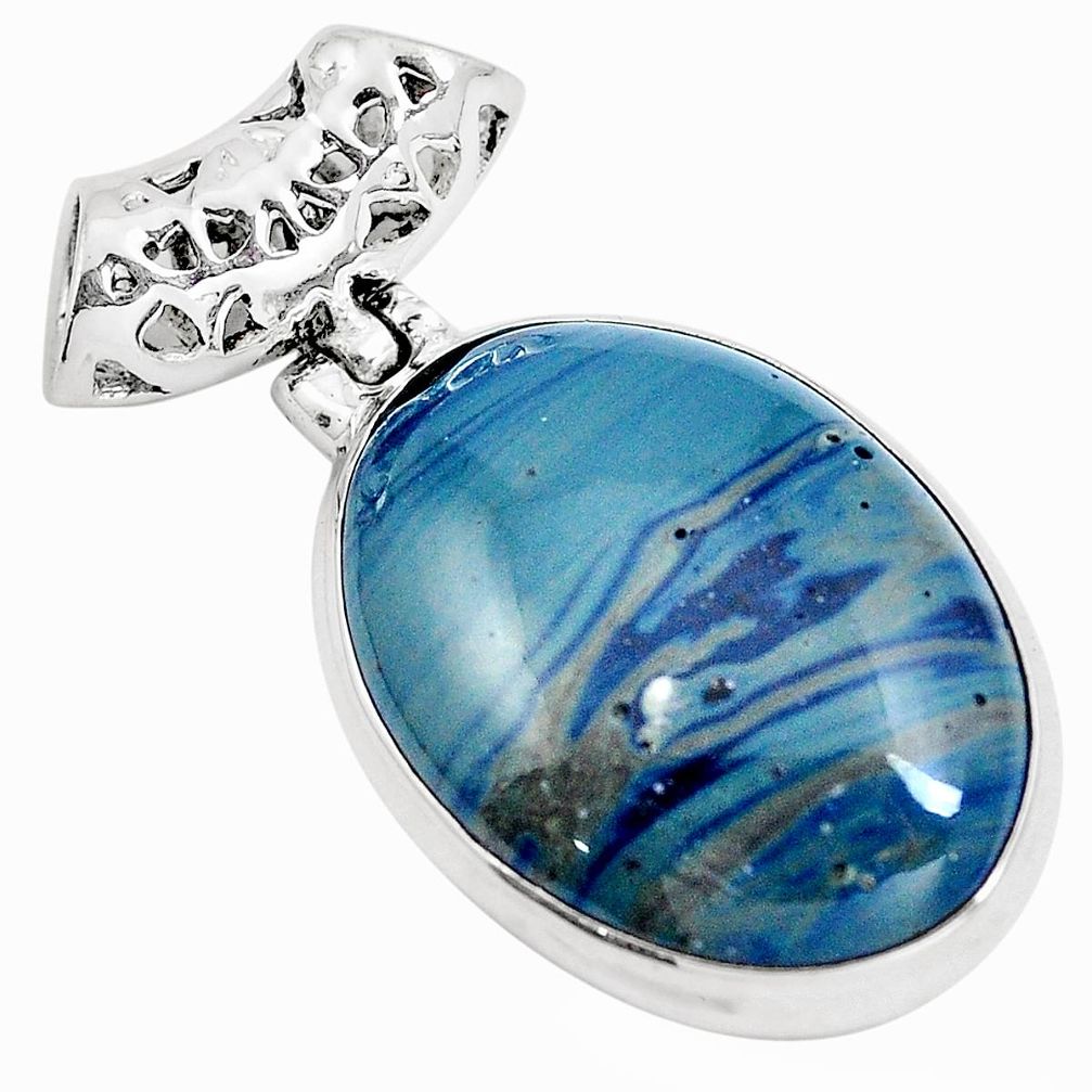 Natural blue swedish slag 925 sterling silver pendant jewelry m79928