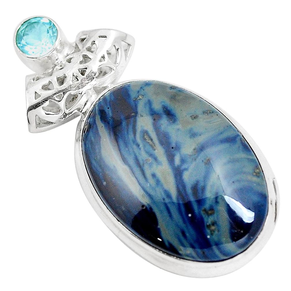 925 sterling silver natural blue swedish slag topaz pendant jewelry m79929
