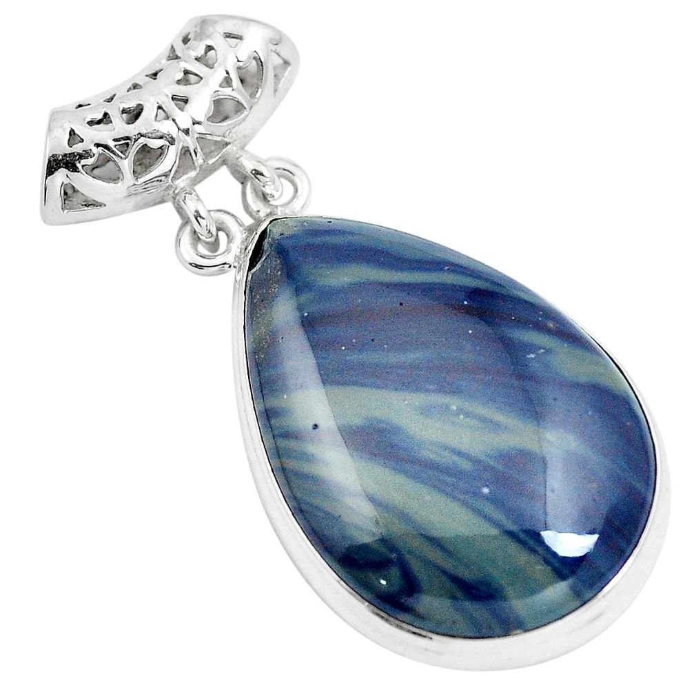 925 sterling silver natural blue swedish slag pear pendant jewelry m79933