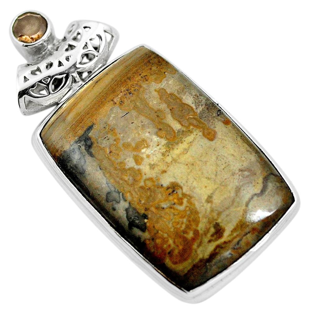 Natural brown cotham landscape marble 925 silver pendant m79942