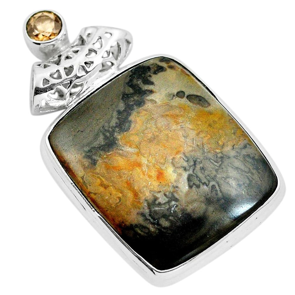 925 silver natural brown cotham landscape marble octagan pendant m79944