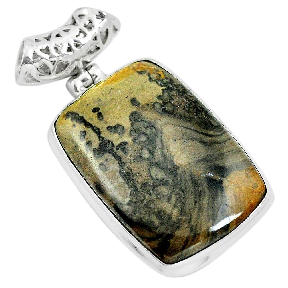 Natural brown cotham landscape marble 925 silver pendant m79945