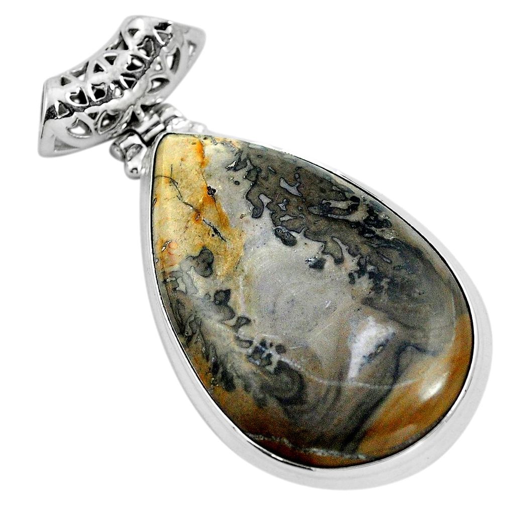 925 silver natural brown cotham landscape marble pear pendant m79950