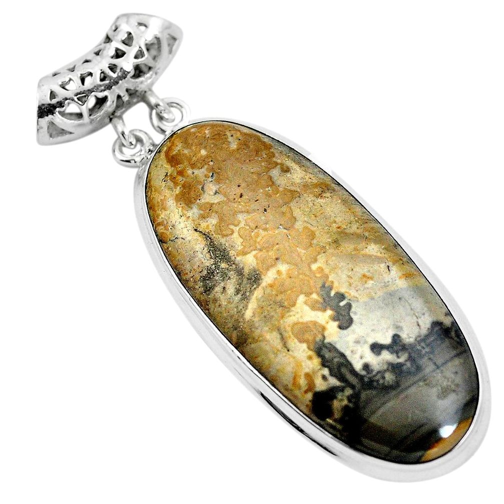 Natural brown cotham landscape marble 925 silver pendant m79955