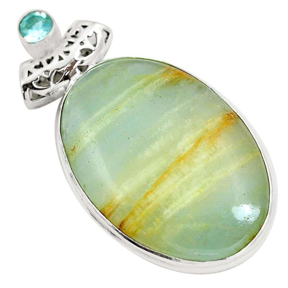 Aquatine lemurian calcite topaz 925 sterling silver pendant jewelry m79962