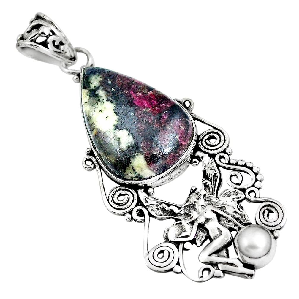 Natural pink eudialyte 925 sterling silver angel wings fairy pendant m79987