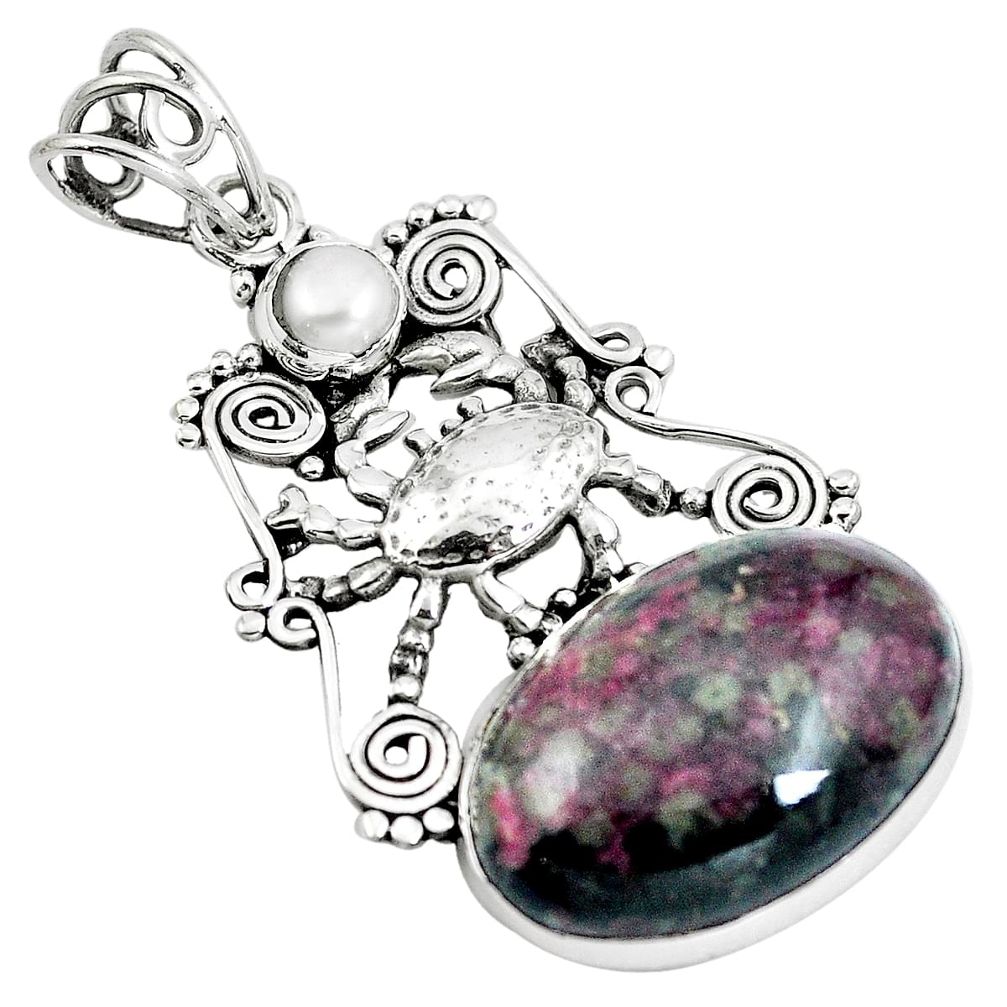 925 sterling silver natural pink eudialyte pearl crab pendant m79993