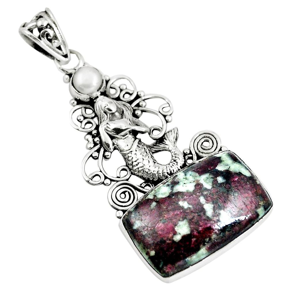 925 silver natural pink eudialyte pearl fairy mermaid pendant jewelry m79996
