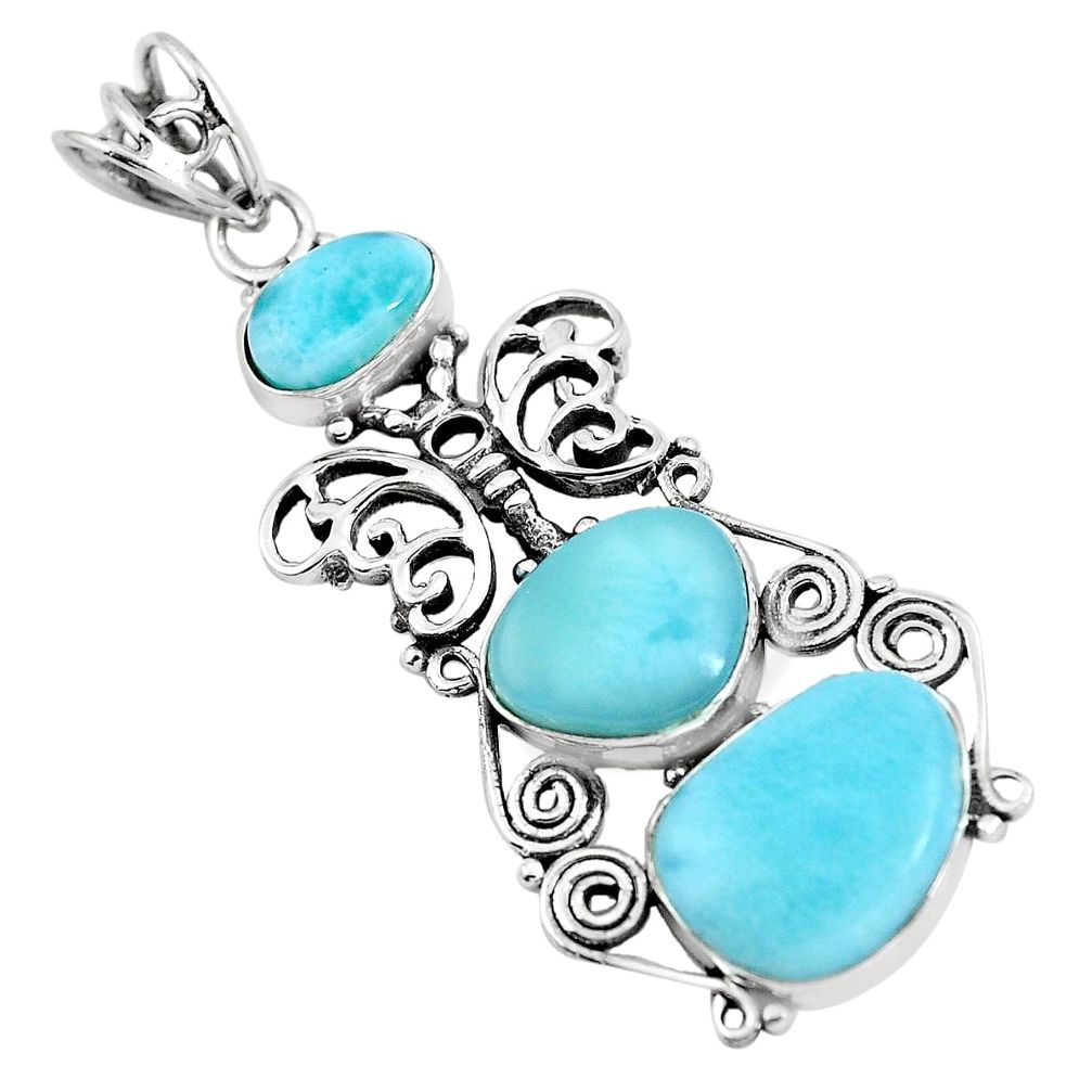 Natural blue larimar 925 sterling silver butterfly pendant m80026