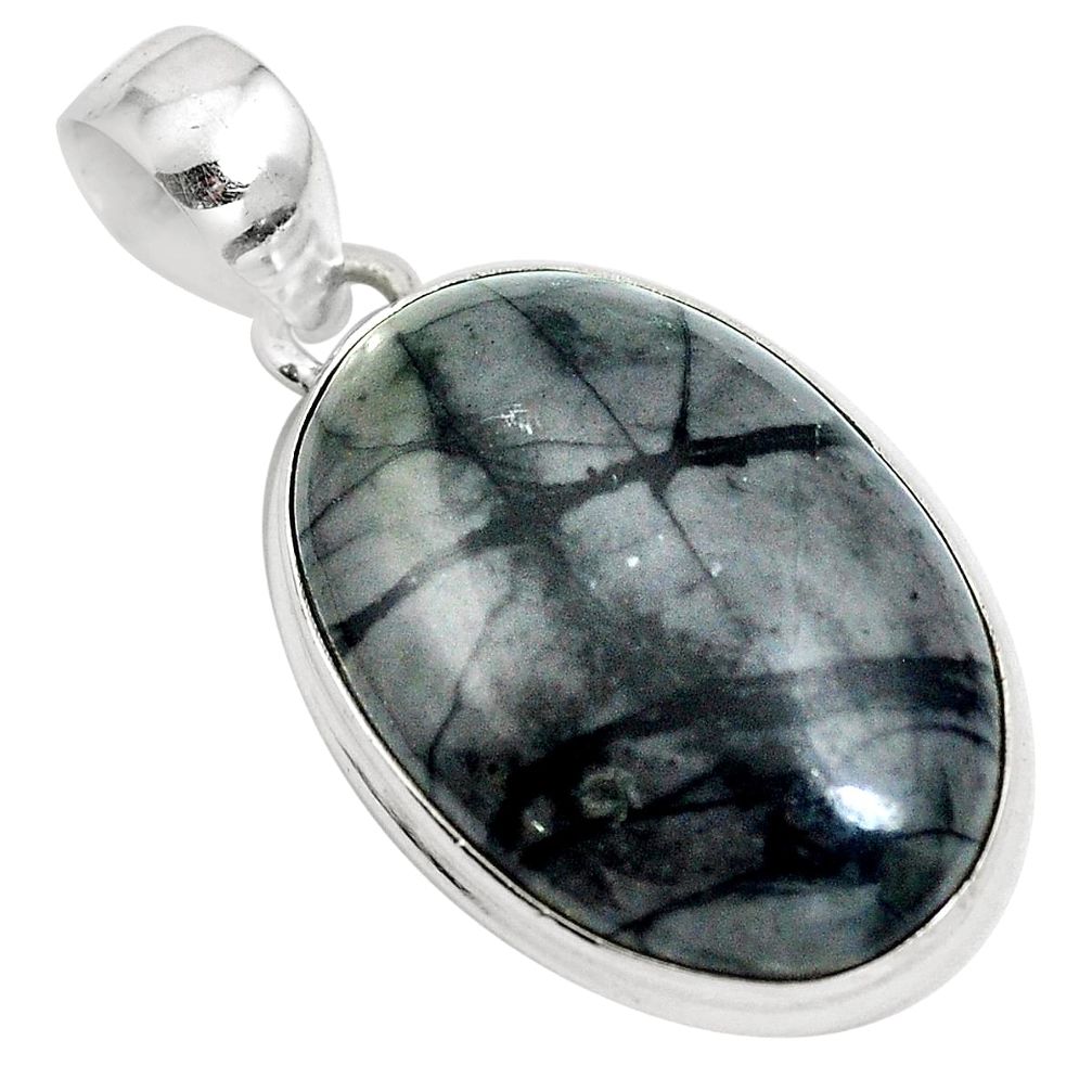 925 sterling silver natural black picasso jasper oval pendant jewelry m80049