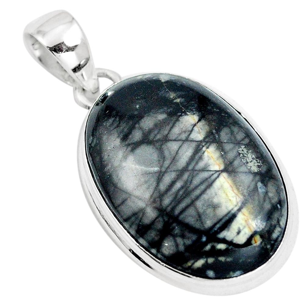 Natural black picasso jasper 925 sterling silver pendant jewelry m80050