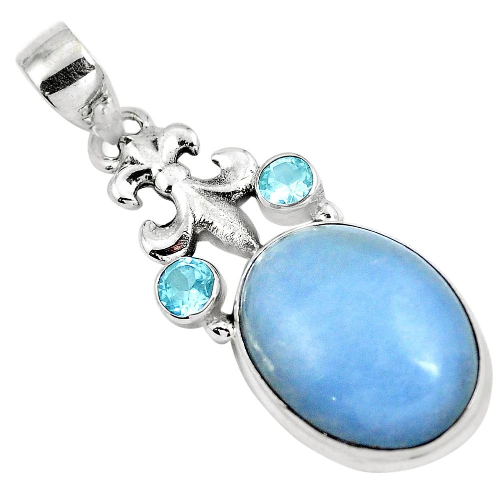 Natural blue angelite topaz 925 sterling silver pendant jewelry m80085