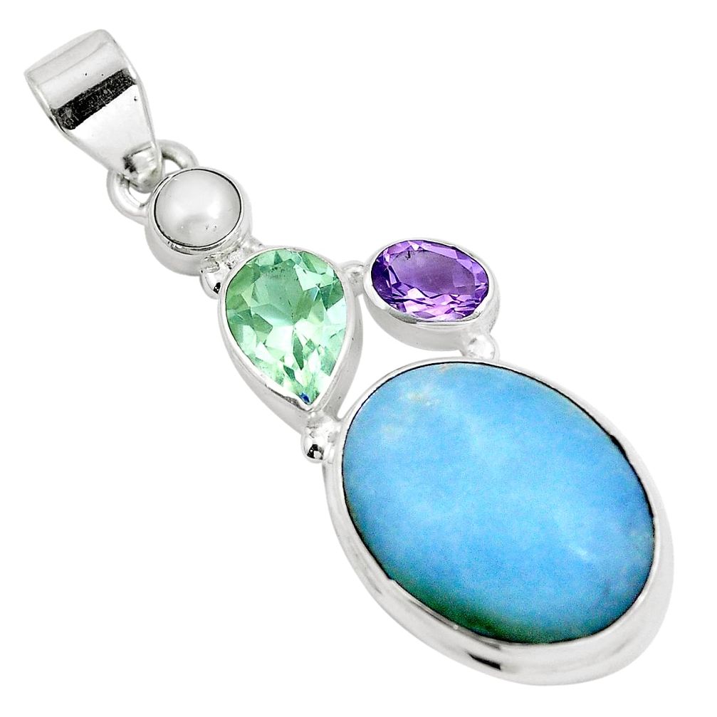 Natural blue angelite amethyst 925 sterling silver pendant jewelry m80086