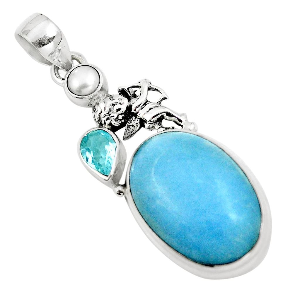 Natural blue angelite topaz 925 sterling silver pendant jewelry m80087