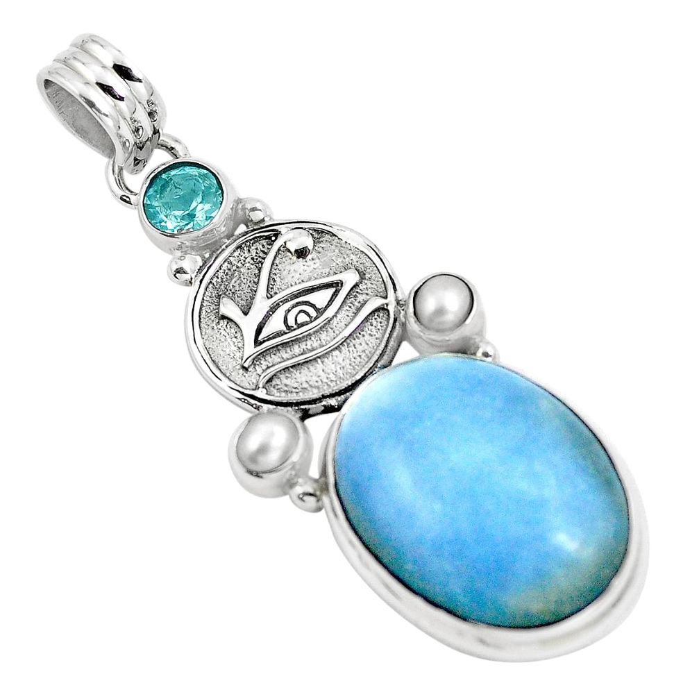 Natural blue angelite topaz 925 sterling silver pendant jewelry m80089