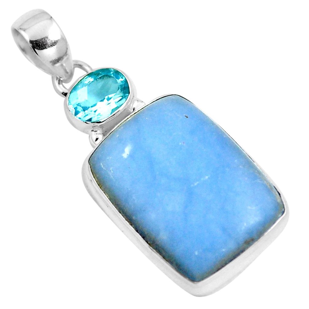 Natural blue angelite topaz 925 sterling silver pendant jewelry m80096