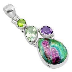 Natural pink ruby in fuchsite amethyst 925 sterling silver pendant m80145