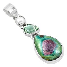 Natural pink ruby in fuchsite amethyst 925 silver pendant jewelry m80158