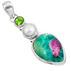 925 sterling silver natural pink ruby in fuchsite peridot pearl pendant m80159