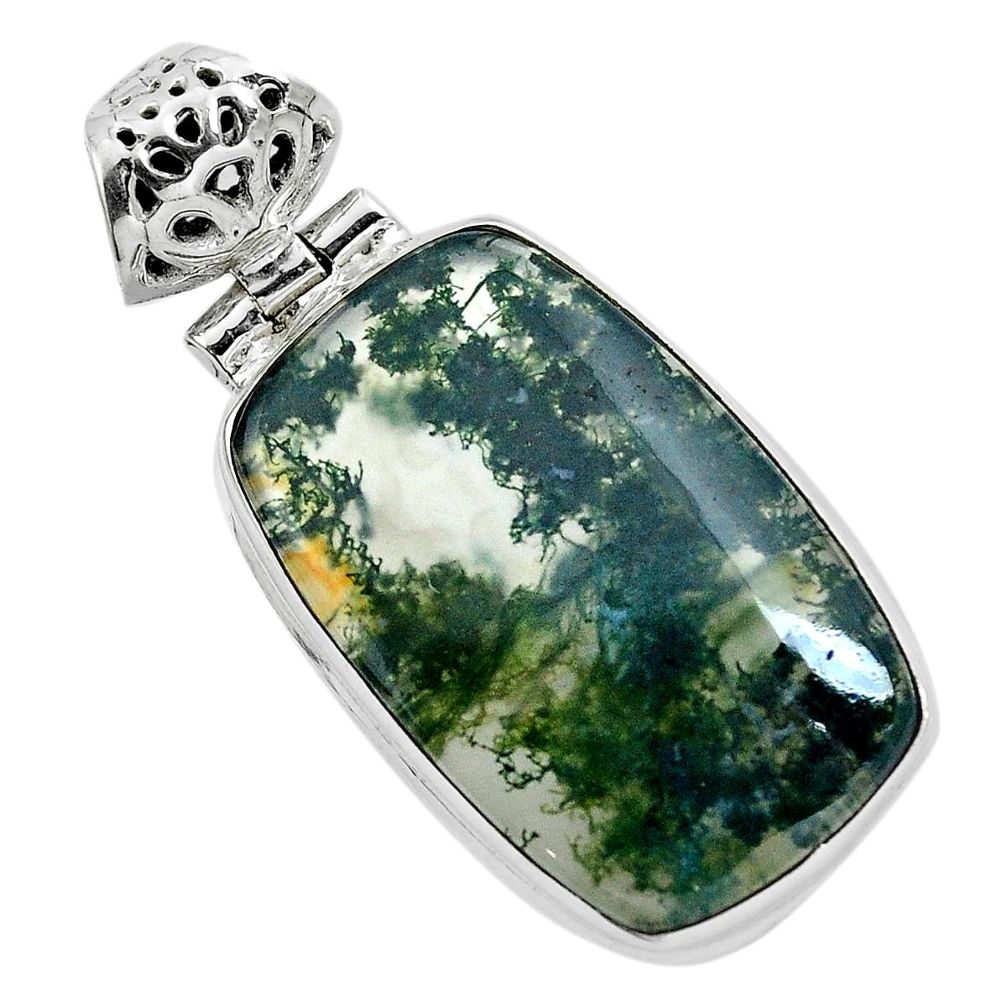 Natural green moss agate 925 sterling silver pendant jewelry m80193