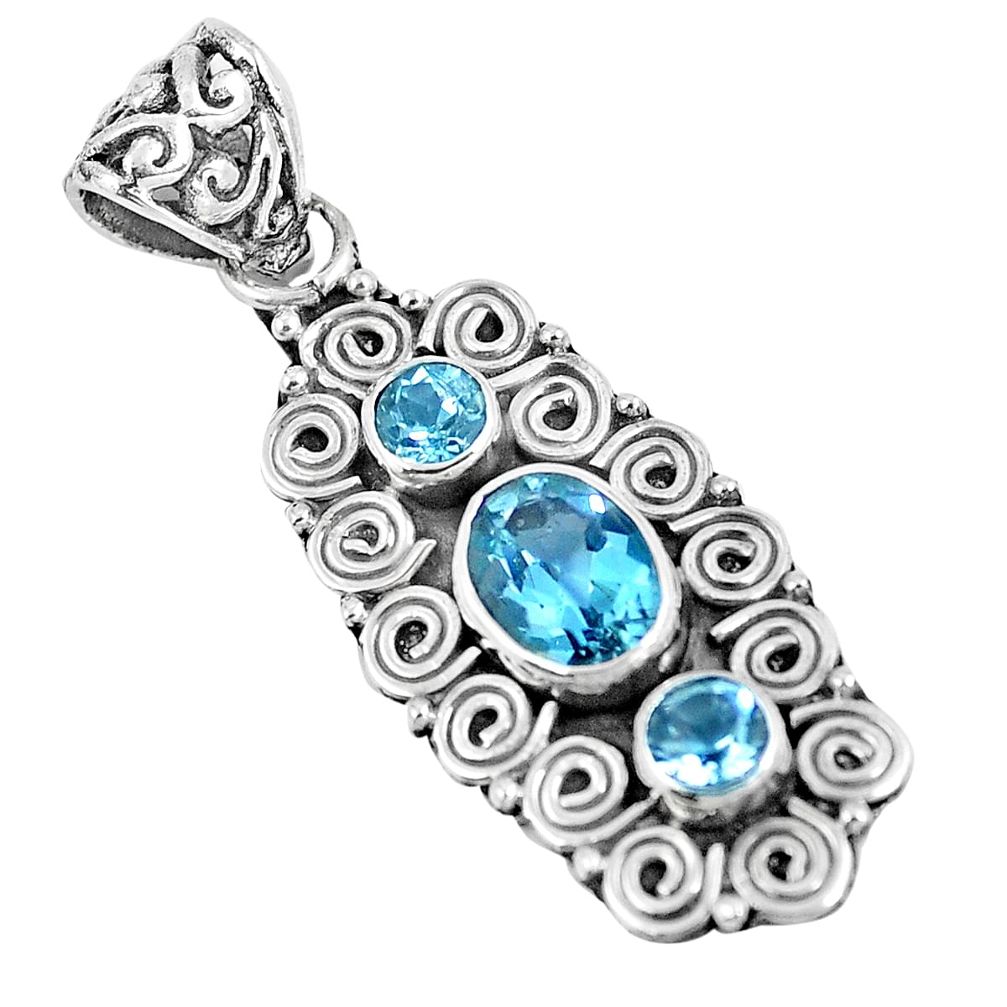 Natural blue topaz 925 sterling silver pendant jewelry m80641