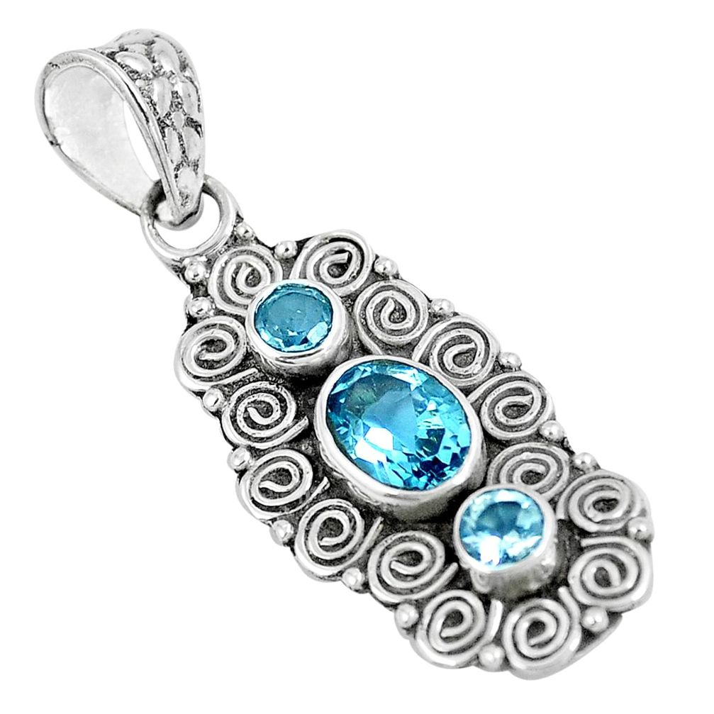 Natural blue topaz 925 sterling silver pendant jewelry m80647