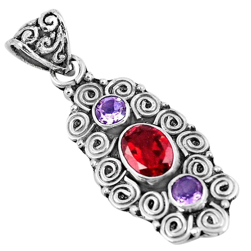 Natural red garnet amethyst 925 sterling silver pendant jewelry m80659