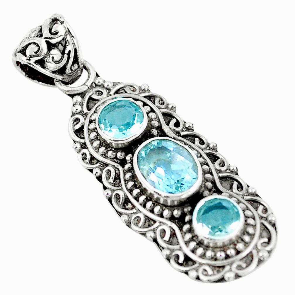925 sterling silver natural blue topaz oval shape pendant jewelry m80664