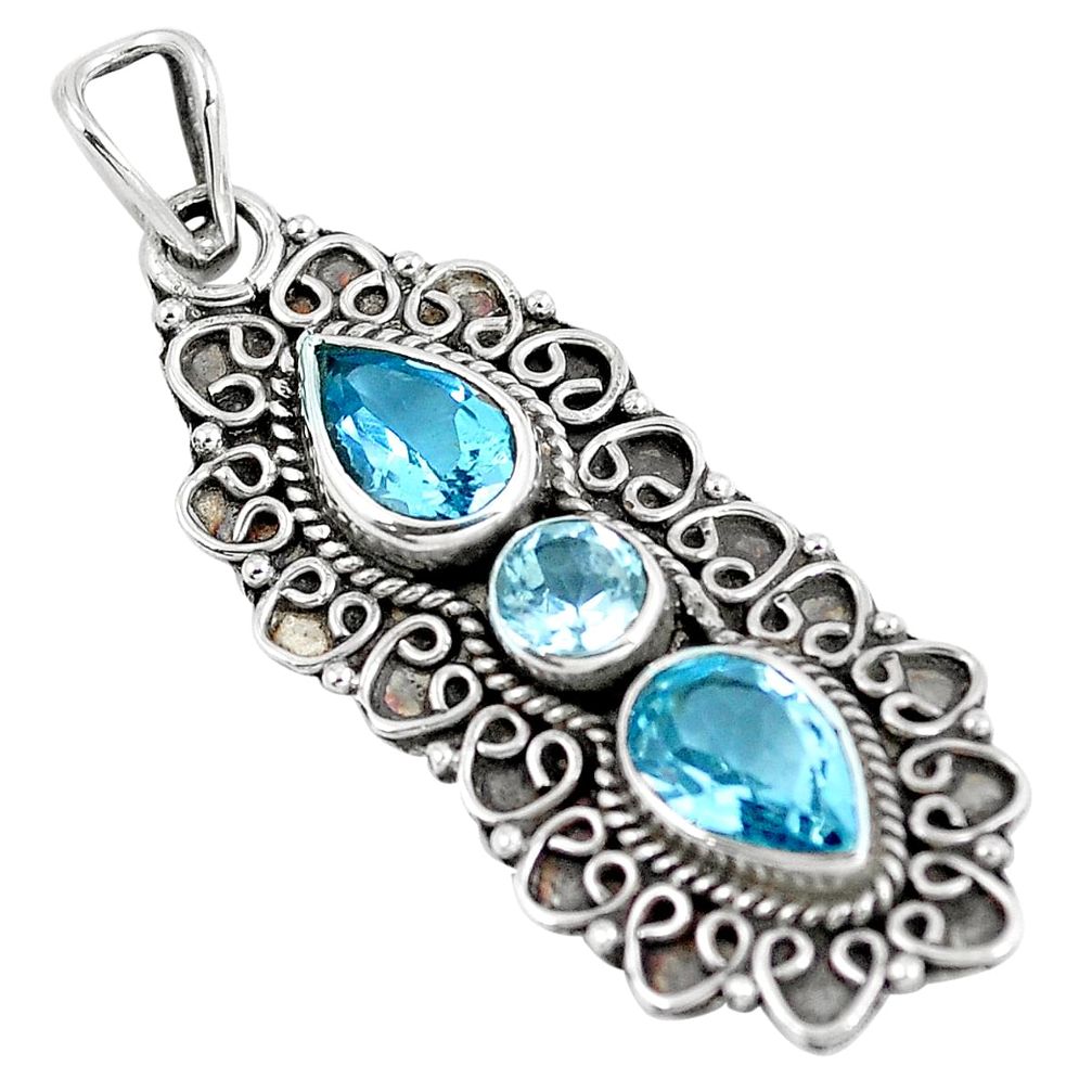 Natural blue topaz 925 sterling silver pendant jewelry m80667