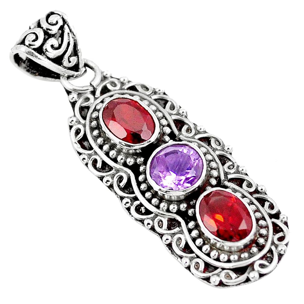 Natural red garnet amethyst 925 sterling silver pendant jewelry m80675